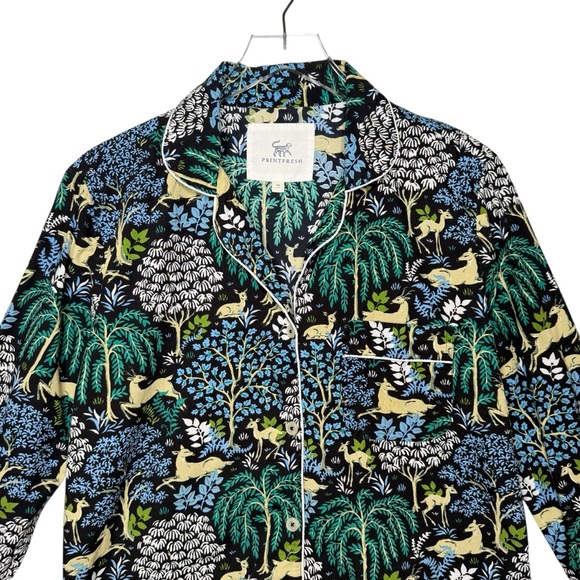 Print Fresh Dashing Deer Print Women’s Piped Organic Cotton Pajama Top Sz XS - Picture 2 of 13